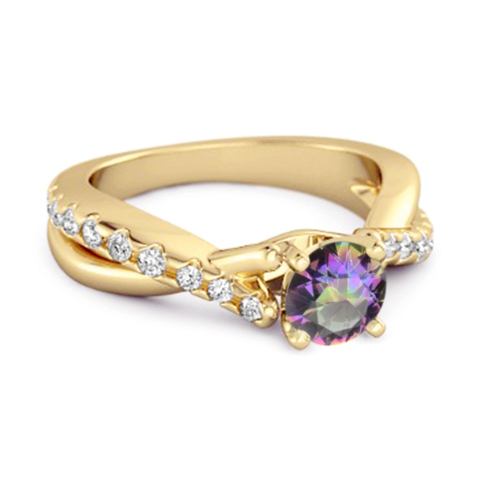 Anello con gambo intrecciato in argento sterling 925 con accenti di topazio mistico