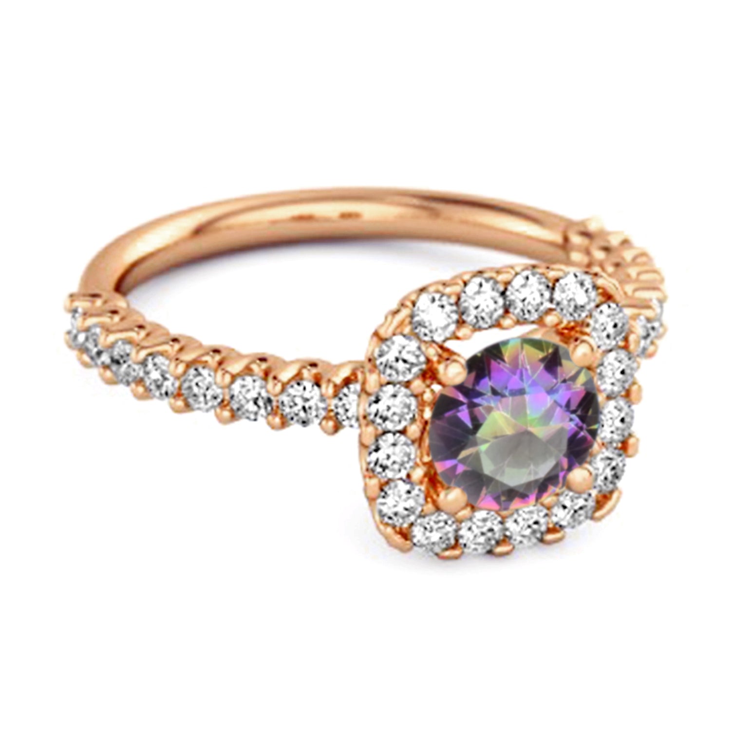 Mystic Topaz Round Cushion Halo Ring – Sterling Silver