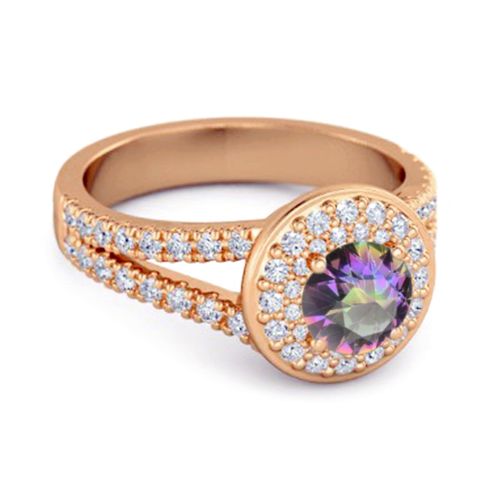 Bellissimo anello con doppio alone in argento sterling 925 con topazio mistico rotondo