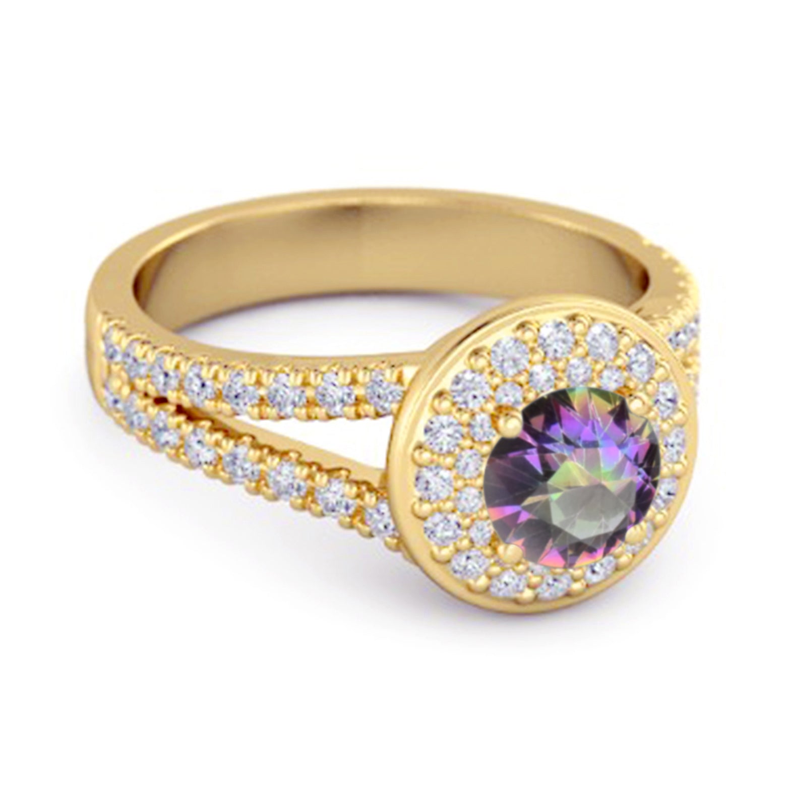 Bellissimo anello con doppio alone in argento sterling 925 con topazio mistico rotondo