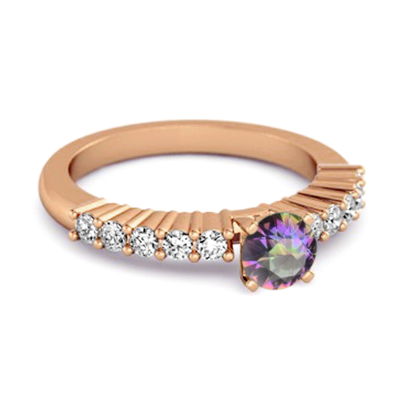 Mystic Topaz Round Solitaire Ring – Sterling Silver