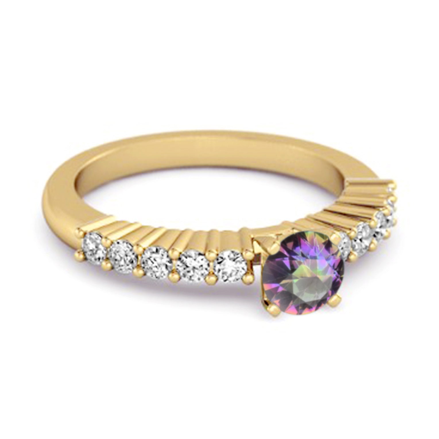 Mystic Topaz Round Solitaire Ring – Sterling Silver
