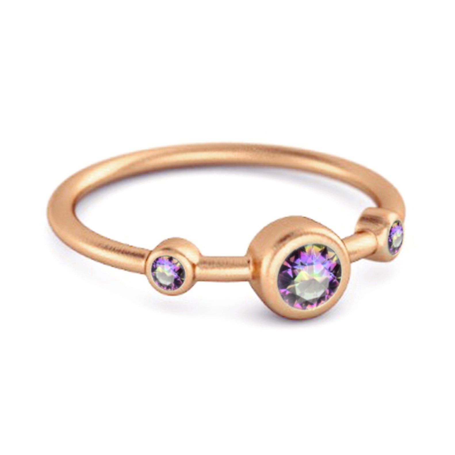 Anello da sposa in argento sterling 925 con tre pietre di topazio mistico taglio rotondo