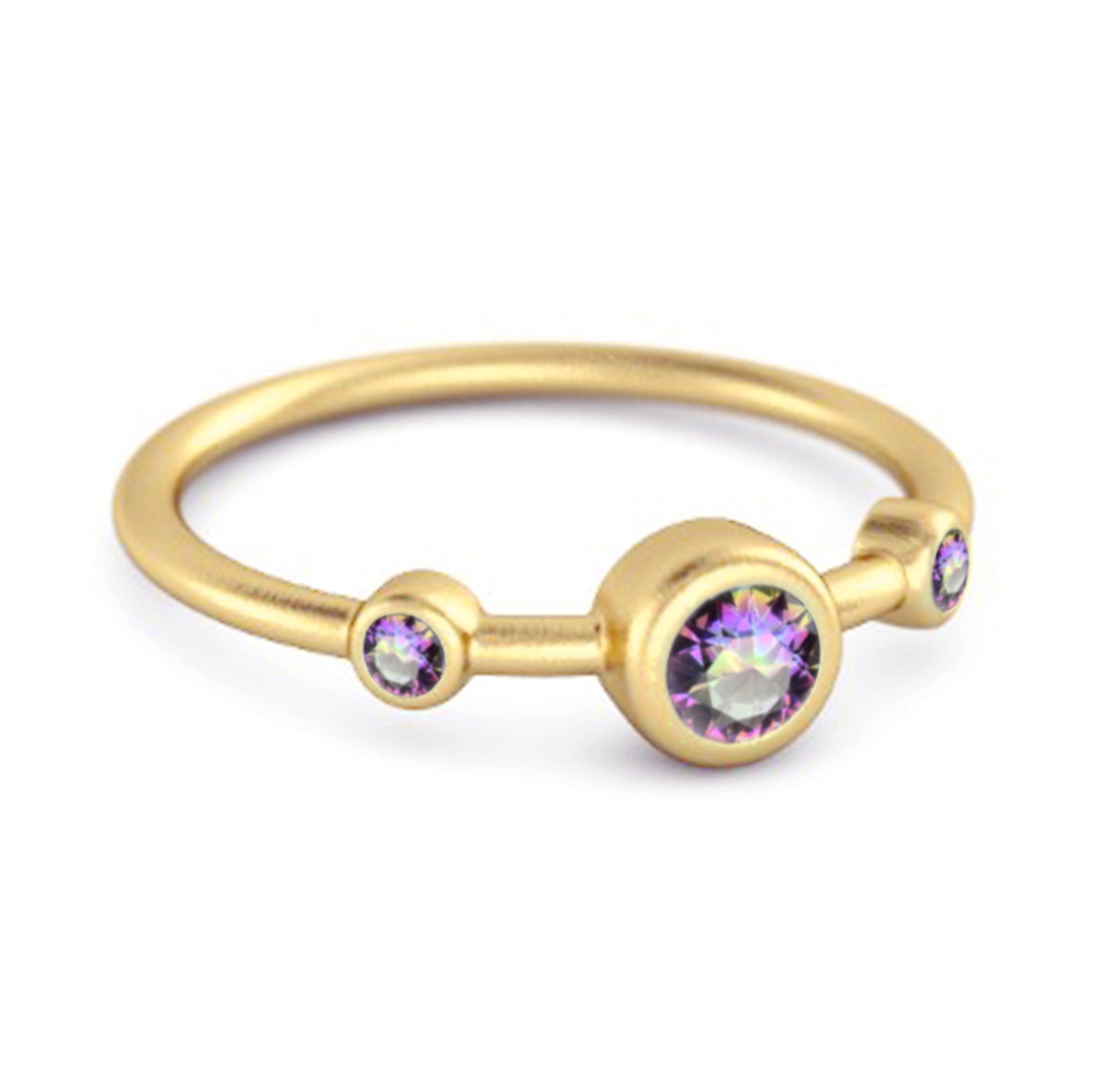 Anello da sposa in argento sterling 925 con tre pietre di topazio mistico taglio rotondo