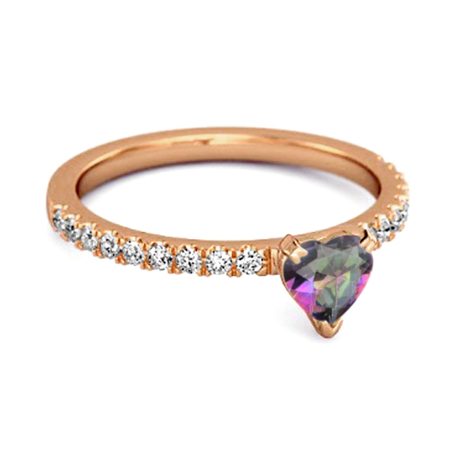 Anello a forma di cuore in argento sterling 925 con topazio mistico da 0,50 ct, anello unico per amanti