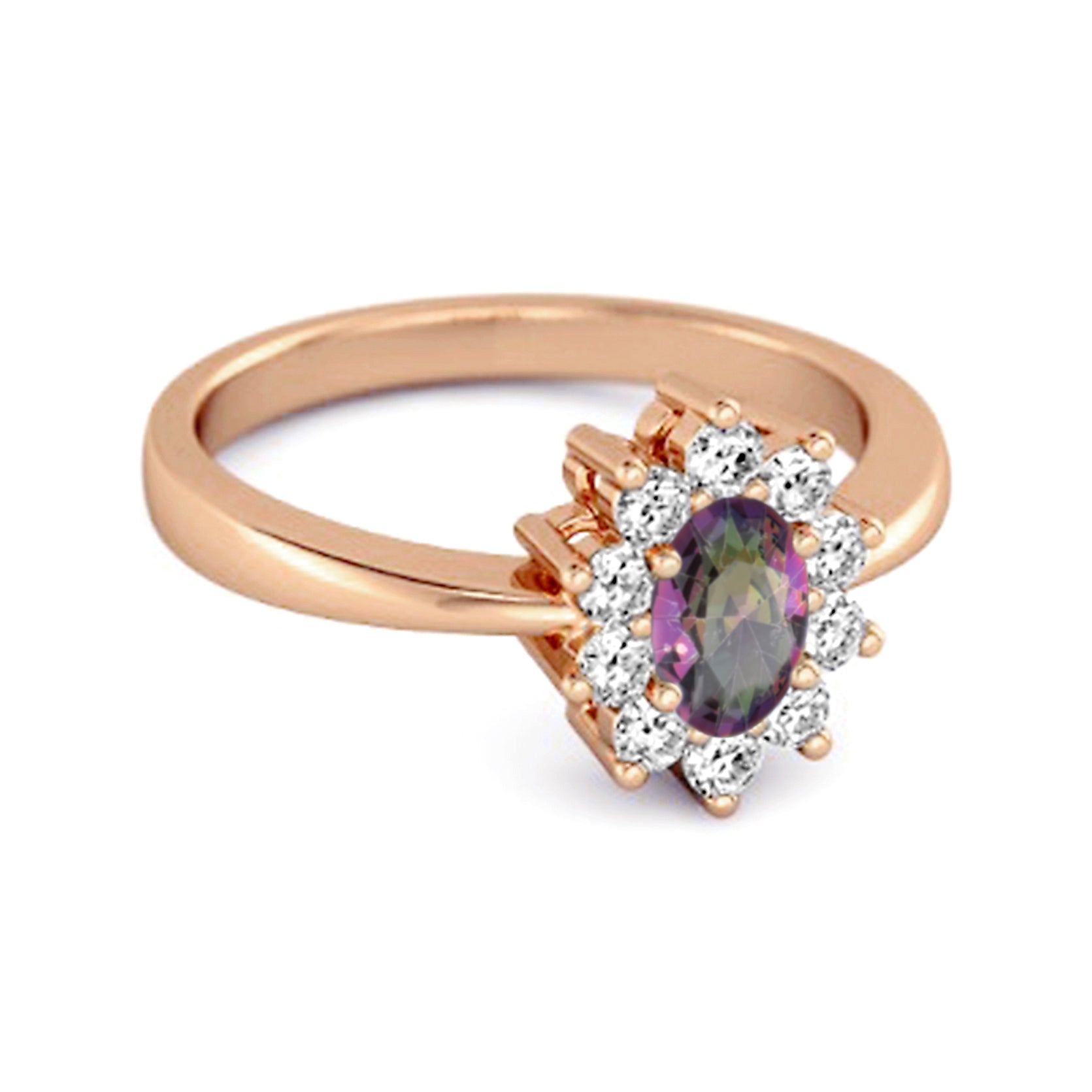 Anello solitario con topazio mistico da 1,50 ct in argento sterling 925 con alone decorativo