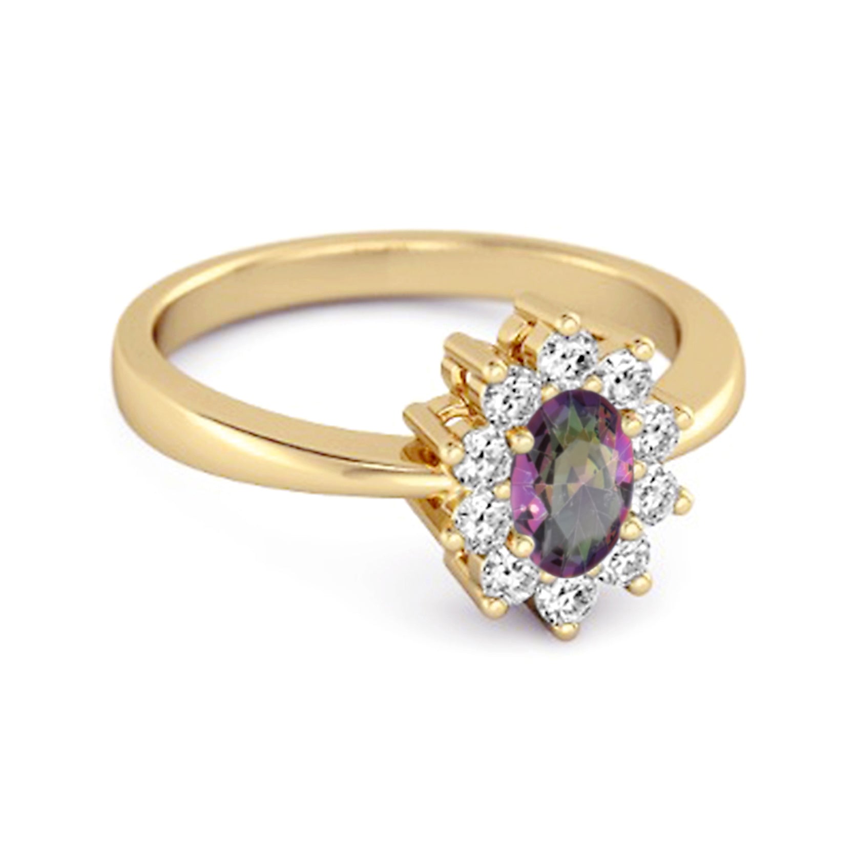 Anello solitario con topazio mistico da 1,50 ct in argento sterling 925 con alone decorativo