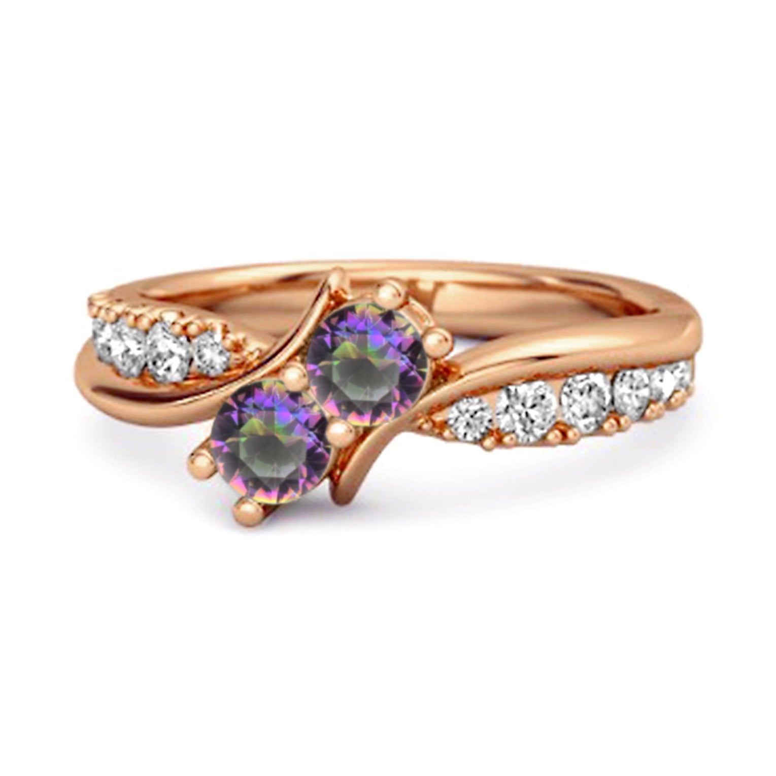 Mystic Topaz Twin Stone Pavé Bypass Ring - Sterling Silver