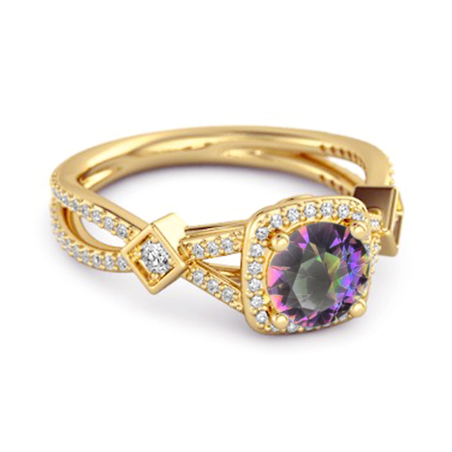 Anello nuziale vintage in argento sterling 925 con topazio mistico e gambo diviso