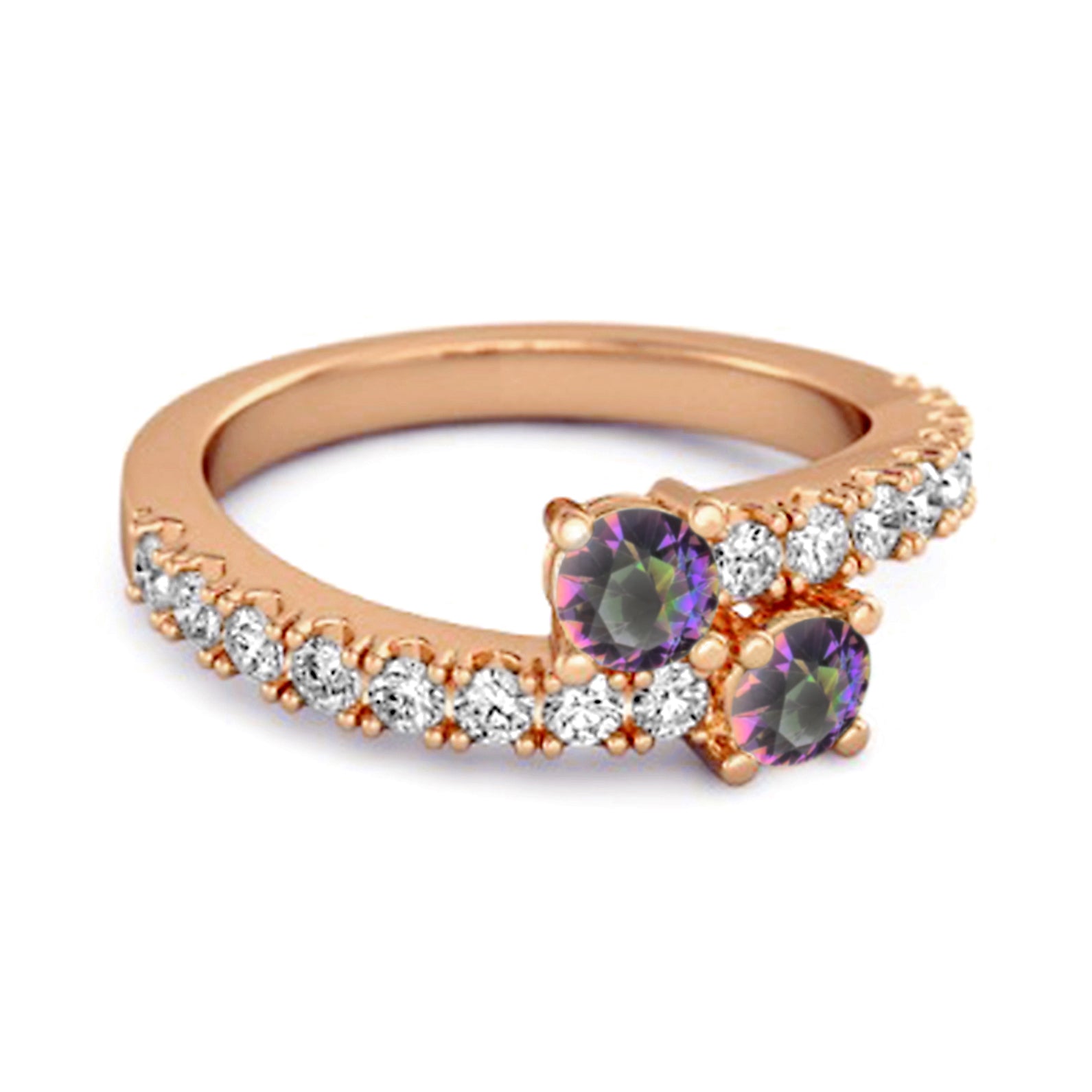 Mystic Topaz Twin Stone with Accents Bypass Ring - Sterling Silver
