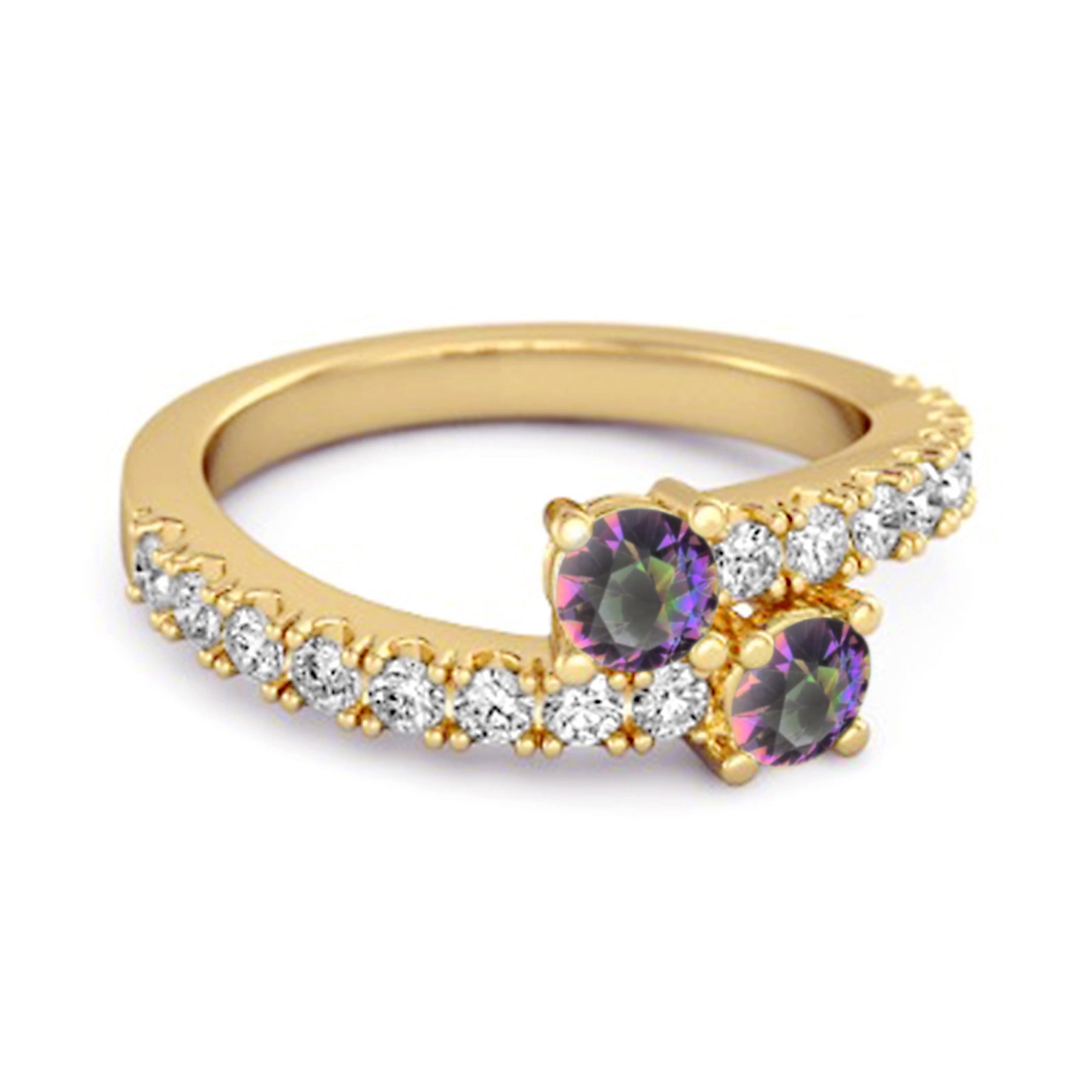 Mystic Topaz Twin Stone with Accents Bypass Ring - Sterling Silver