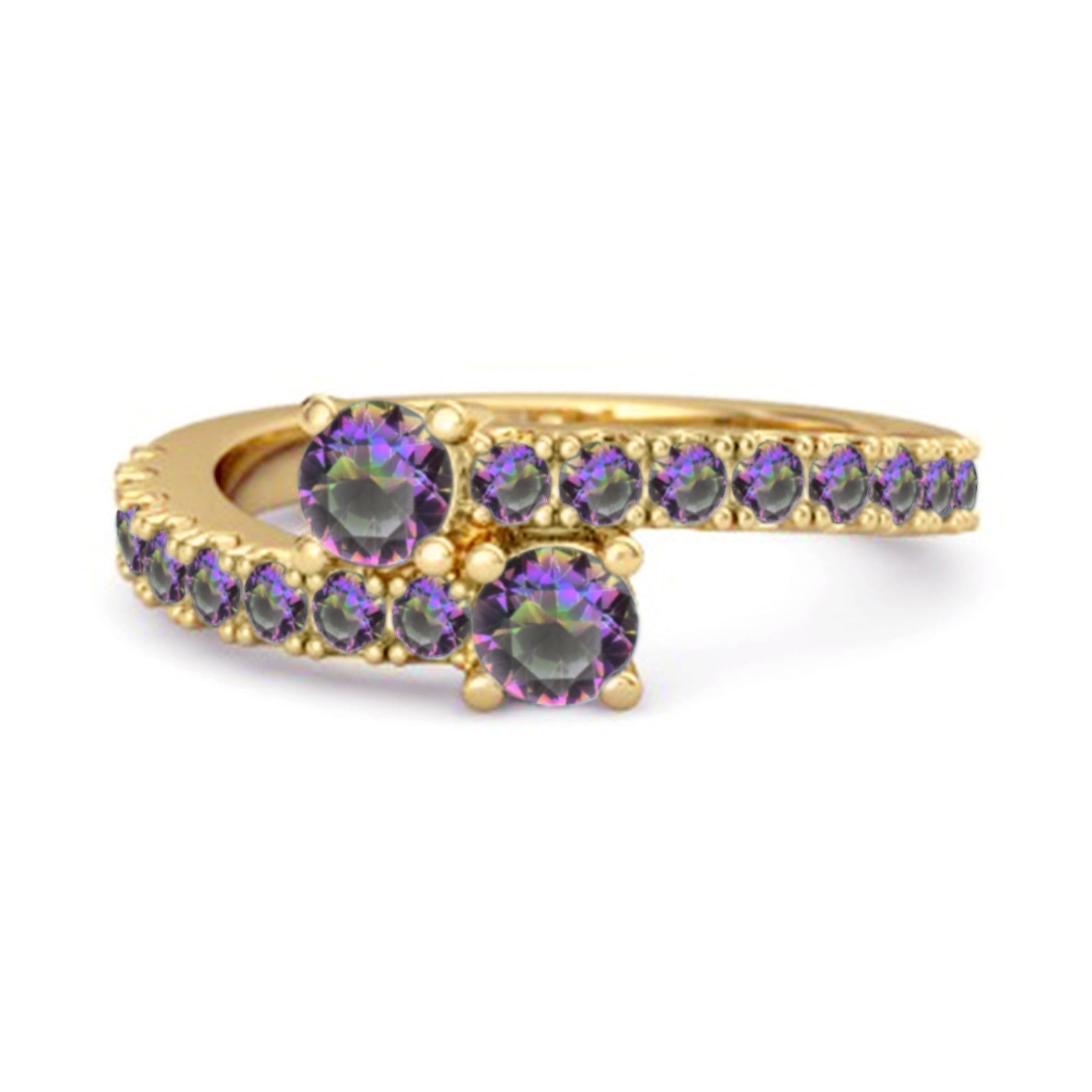 Anello da sposa classico in argento sterling 925 con topazio mistico e gambo diviso