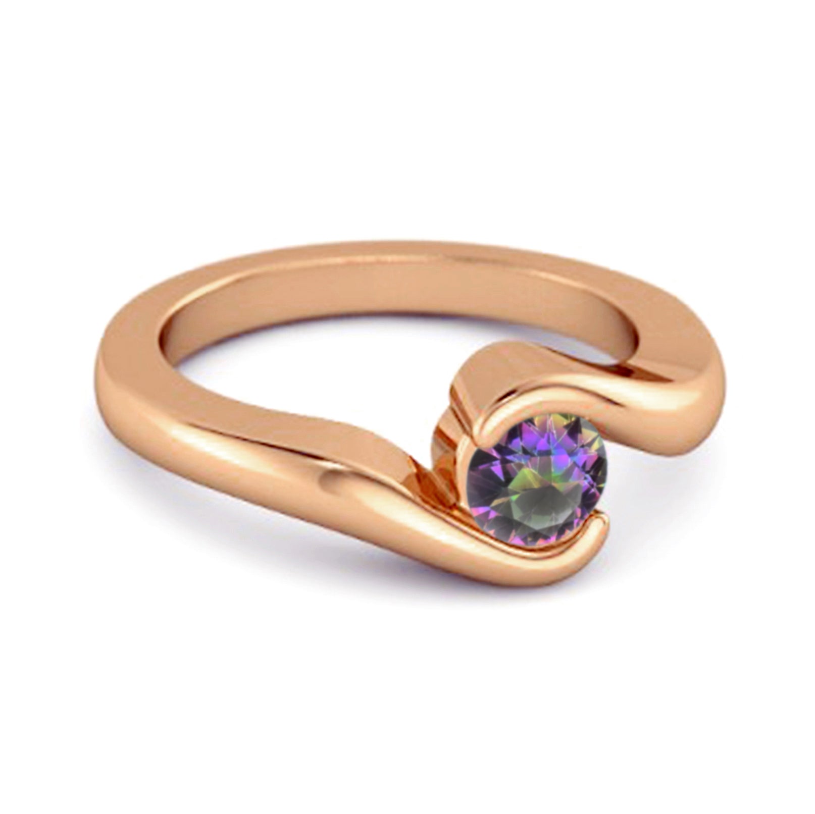 Anello da sposa da donna in argento sterling 925 con topazio mistico da 0,10 ct, con onda oceanica