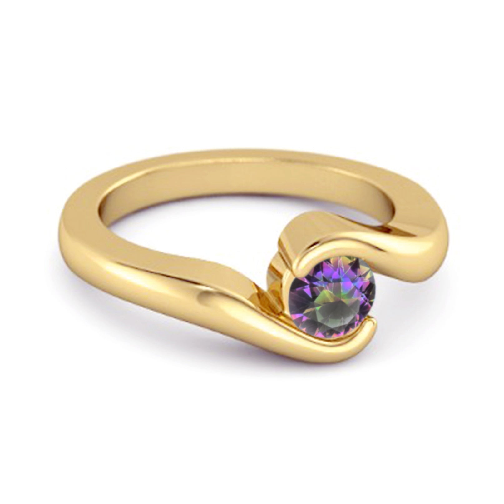 Anello da sposa da donna in argento sterling 925 con topazio mistico da 0,10 ct, con onda oceanica