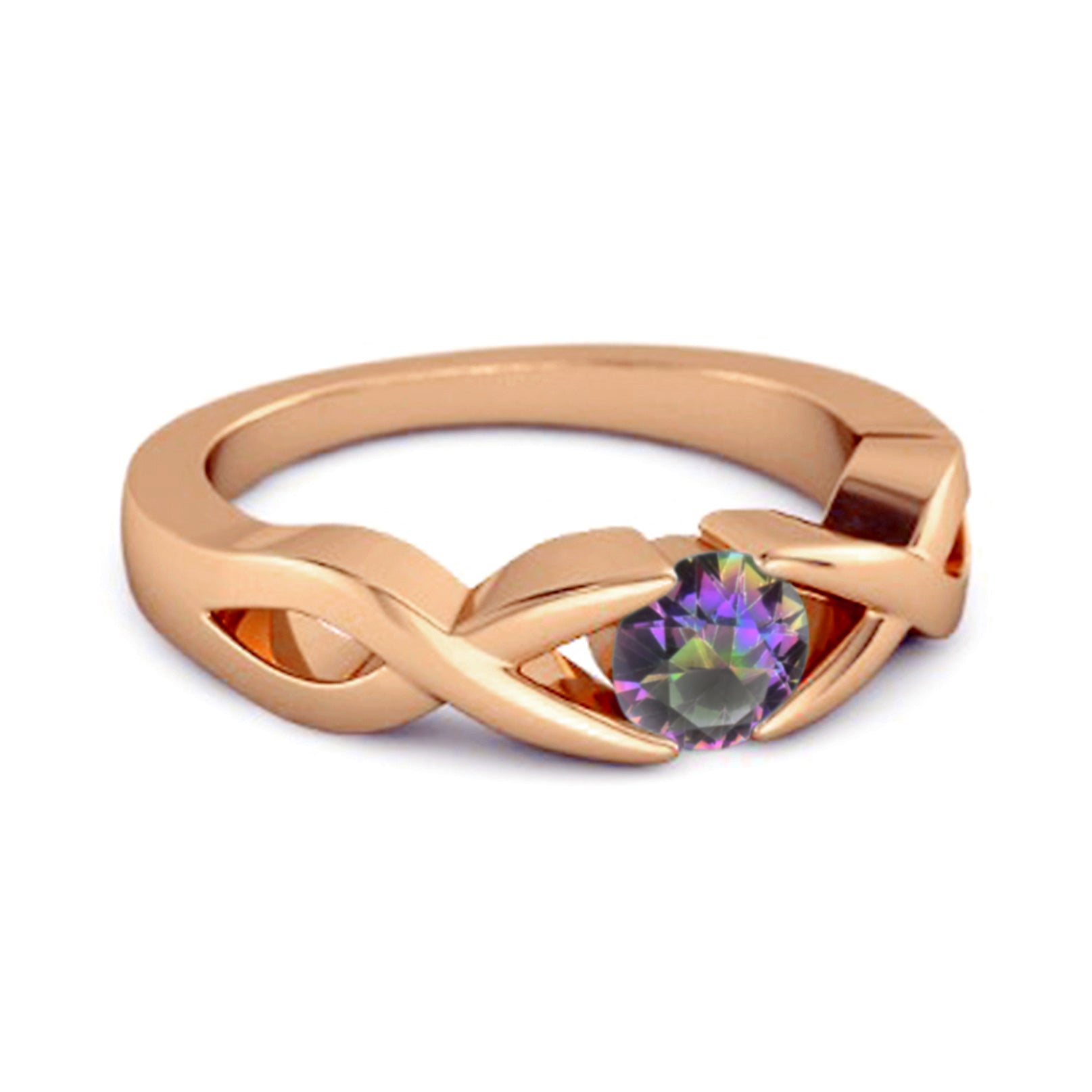 Anello da donna impilabile in argento sterling 925 con topazio mistico rotondo da 3,00 mm