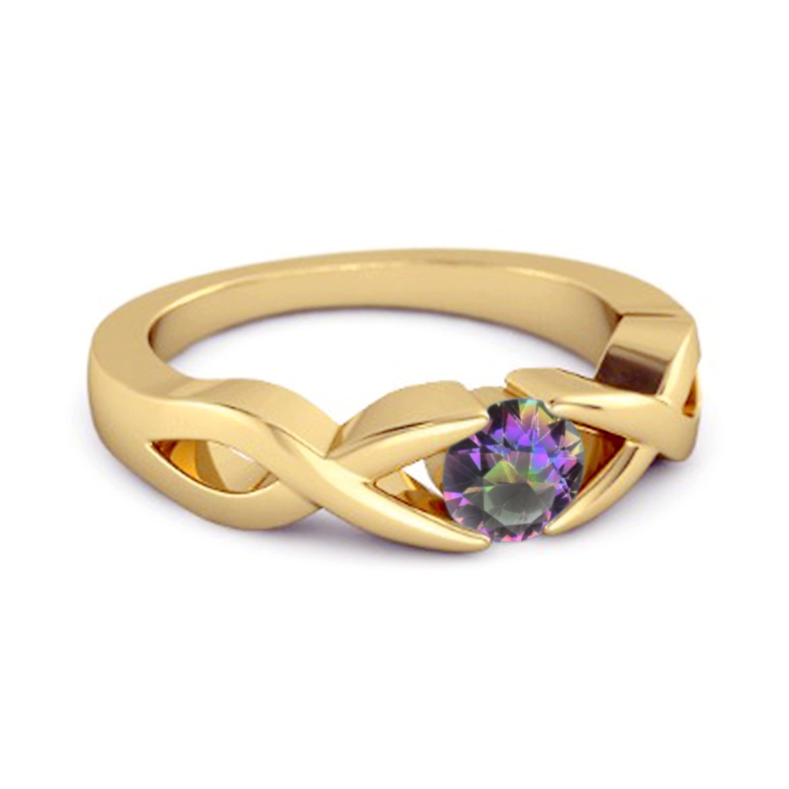 Anello da donna impilabile in argento sterling 925 con topazio mistico rotondo da 3,00 mm