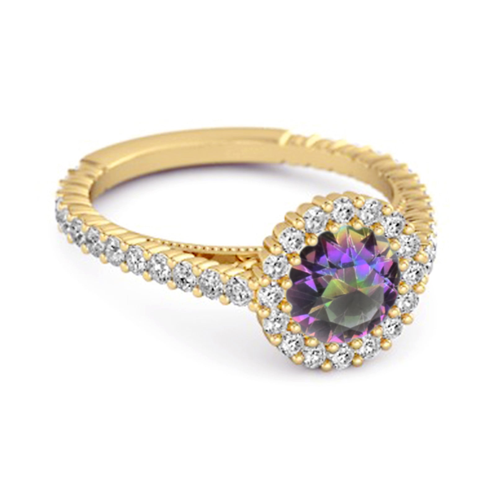 Anello di fidanzamento Halo in argento sterling 925 con topazio mistico da 0,50 ct