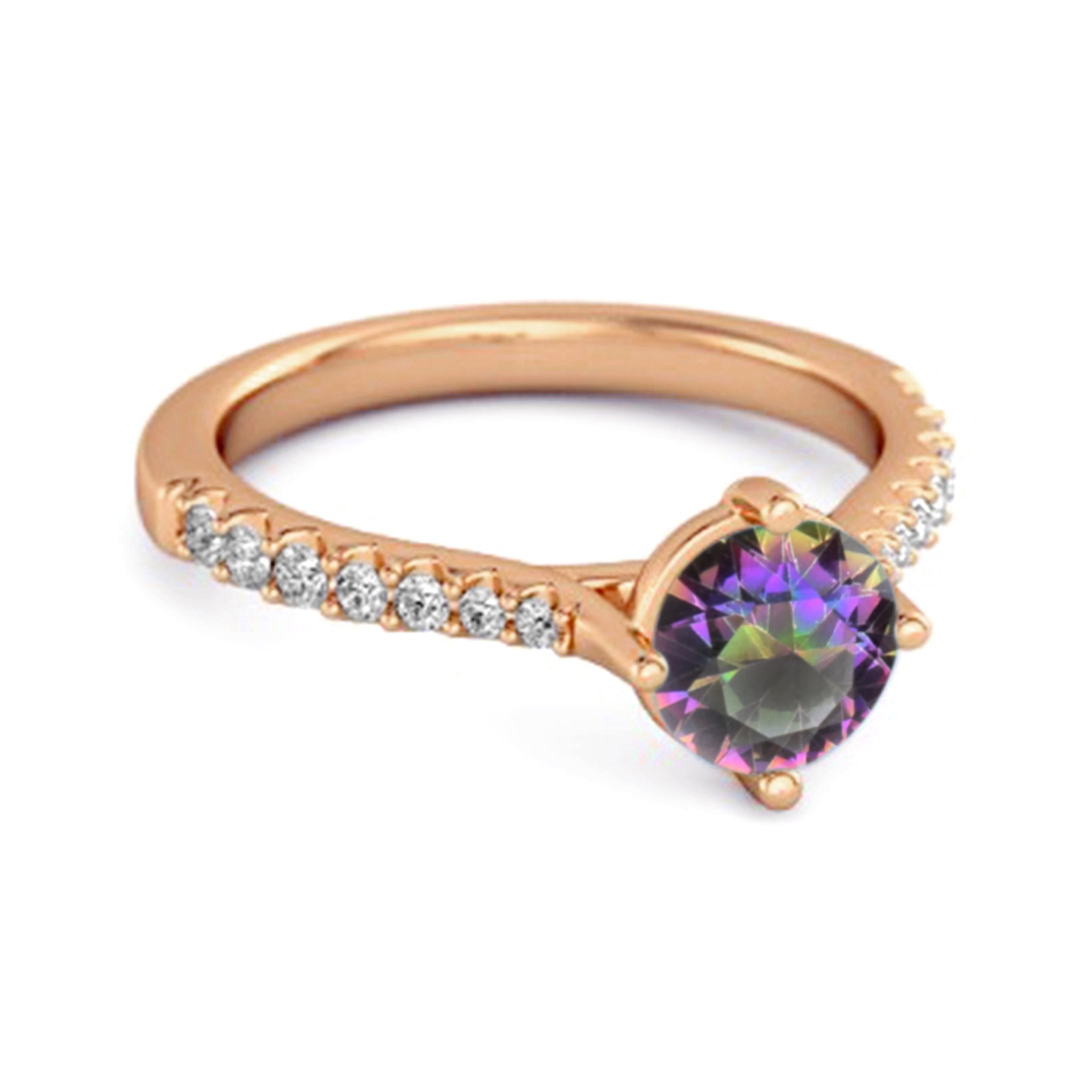 Anello da principessa con topazio mistico da 0,25 carati in argento sterling 925 e accenti solitari