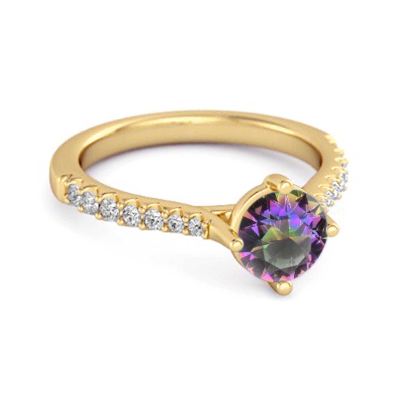 Anello da principessa con topazio mistico da 0,25 carati in argento sterling 925 e accenti solitari