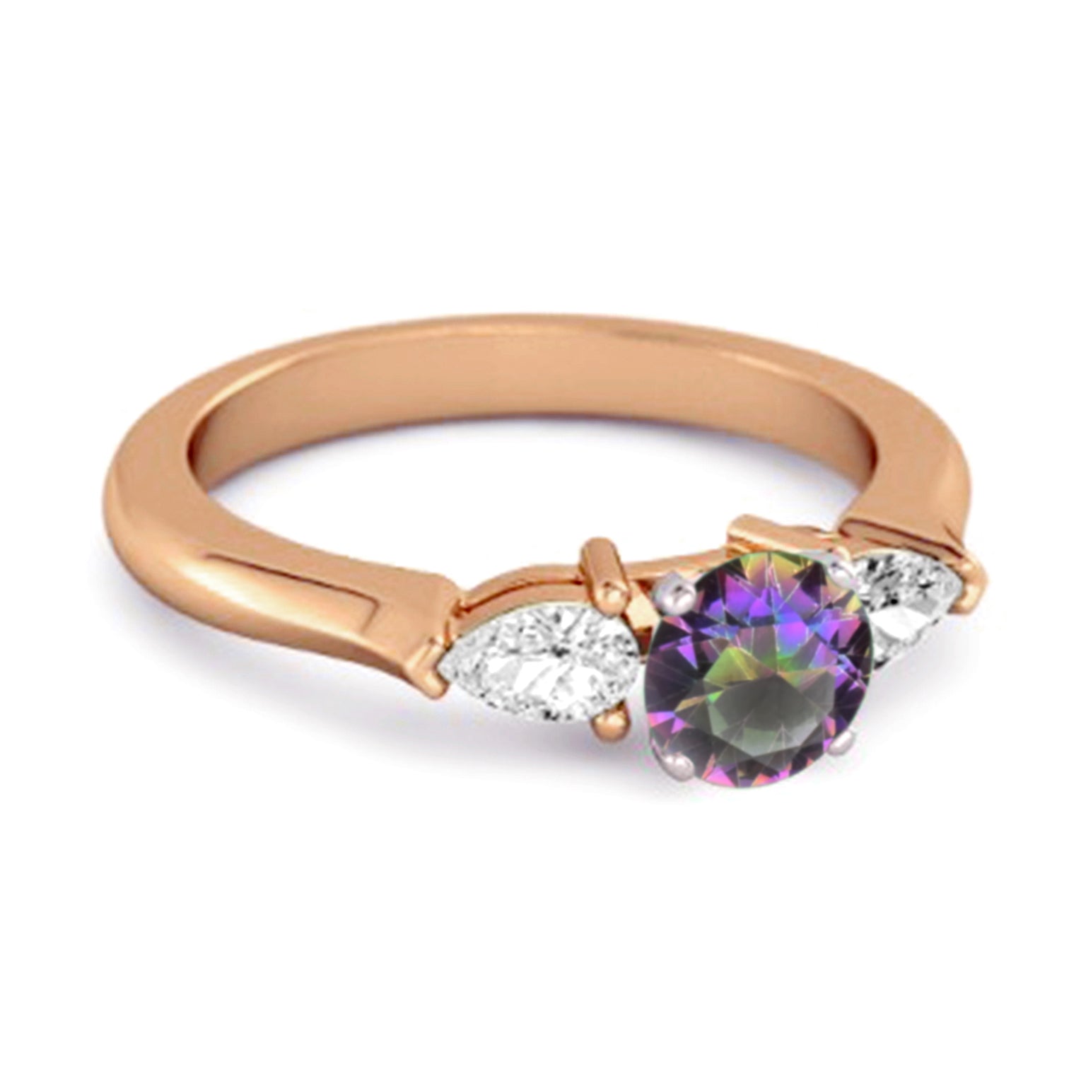 Anello da donna in argento sterling 925 con diamanti simulati e topazio mistico