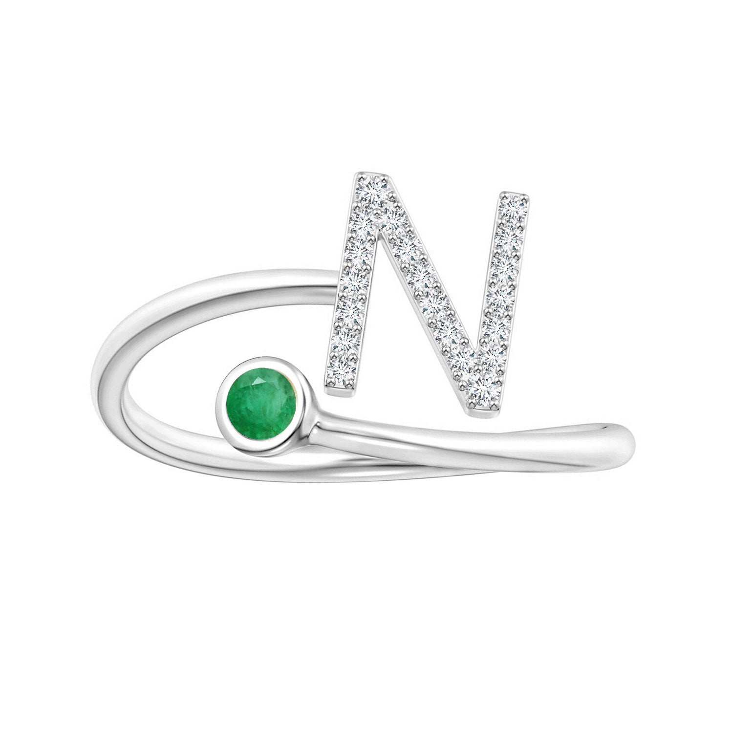 Emerald Initials Alphabet Ring - Sterling Silver