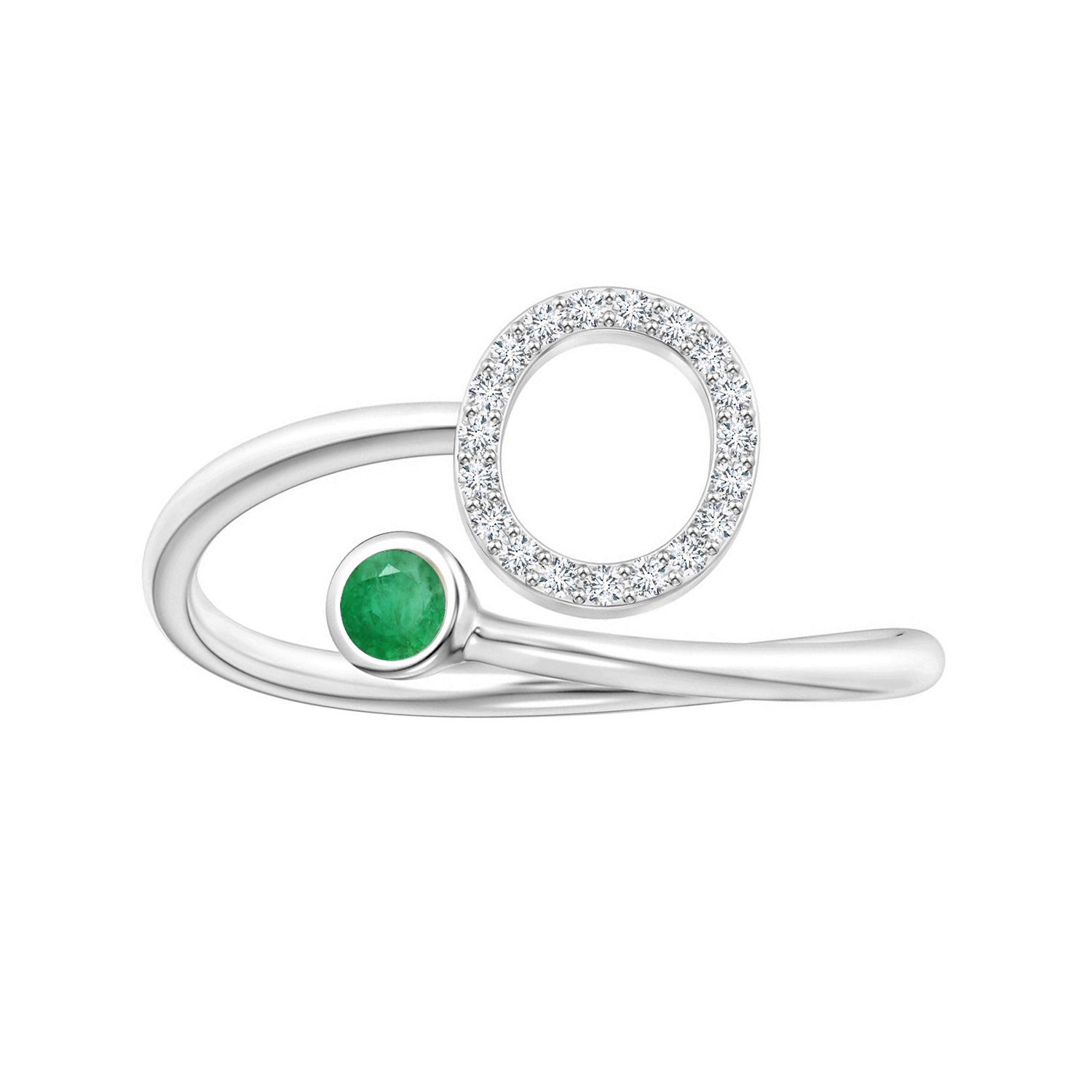 Emerald Initials Alphabet Ring - Sterling Silver