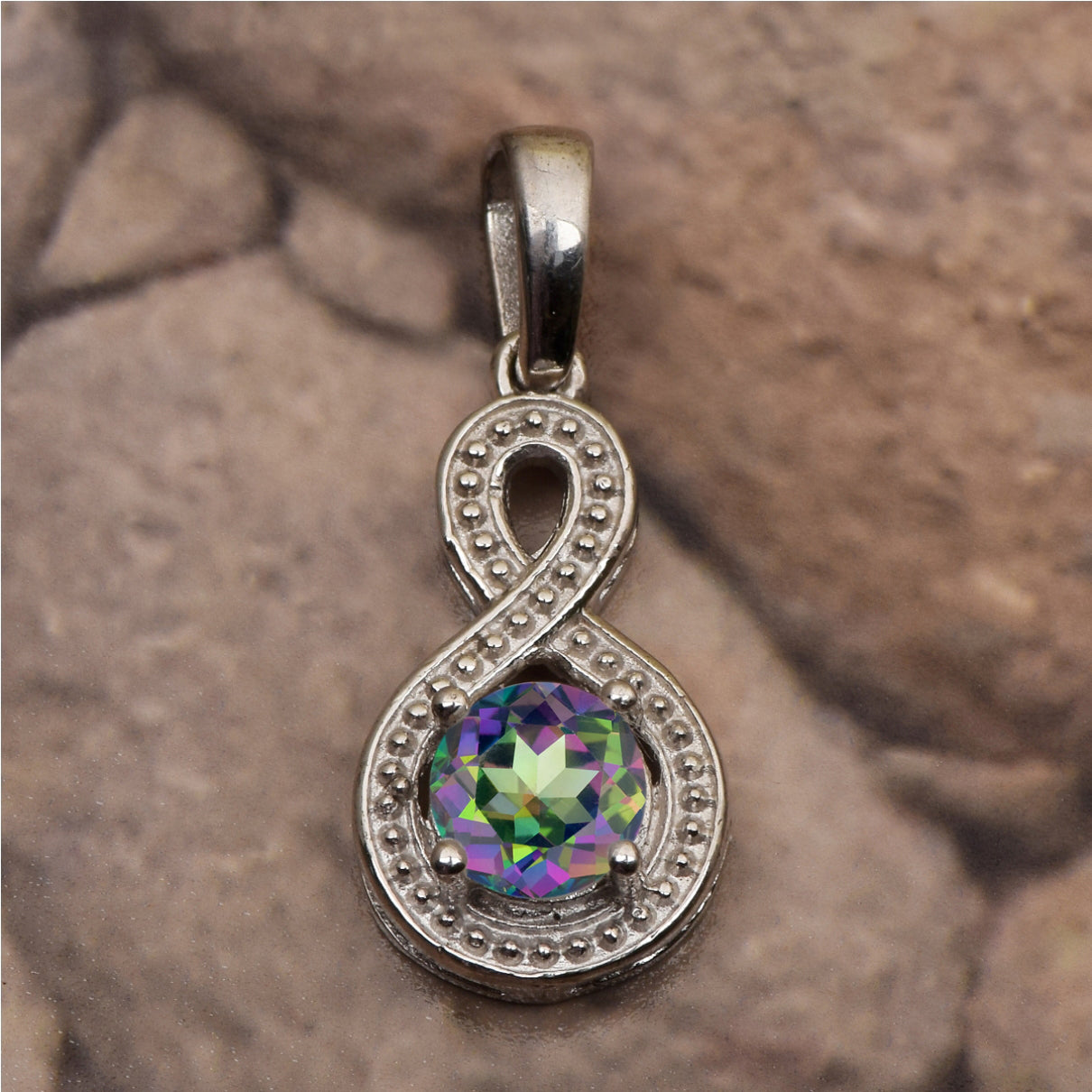 Multi Stone Infinity Solitaire Pendant -Sterling Silver