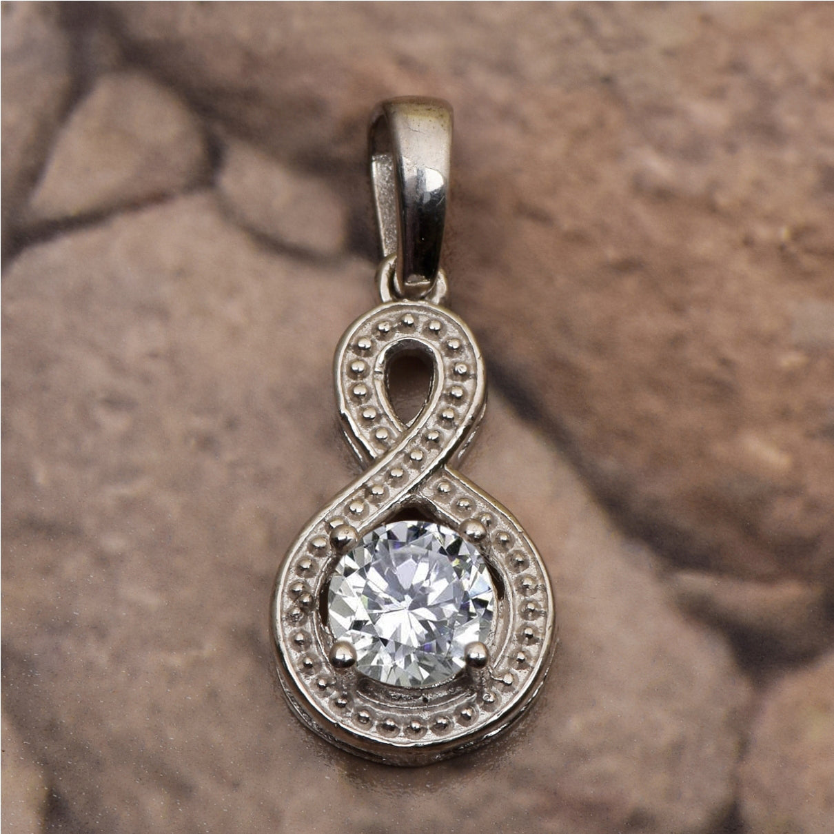 Multi Stone Infinity Solitaire Pendant -Sterling Silver