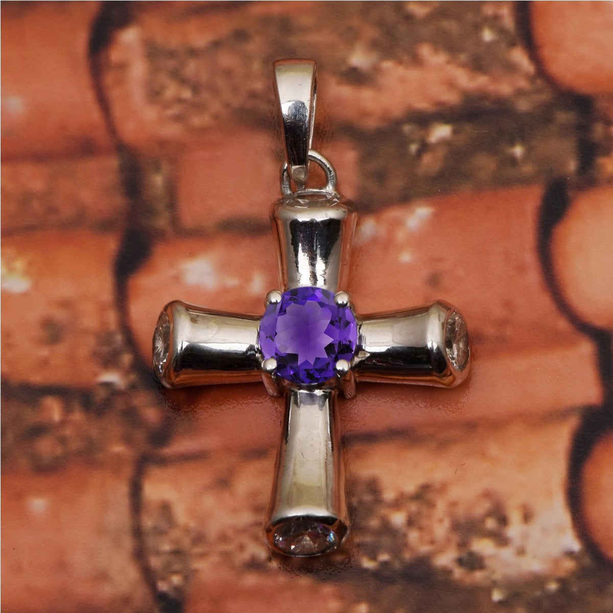 Multi Stone Cross Pendant -Sterling Silver