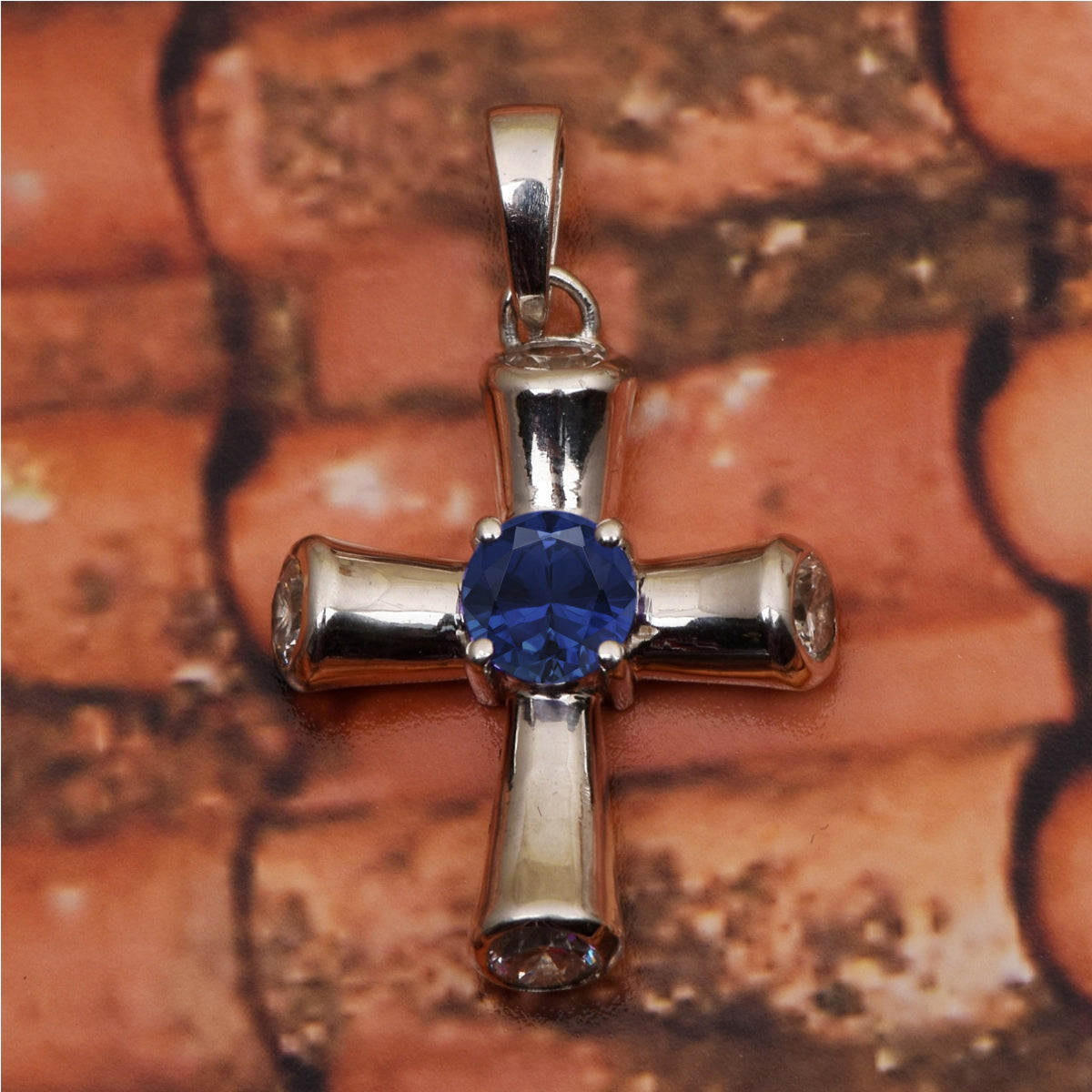 Multi Stone Cross Pendant -Sterling Silver