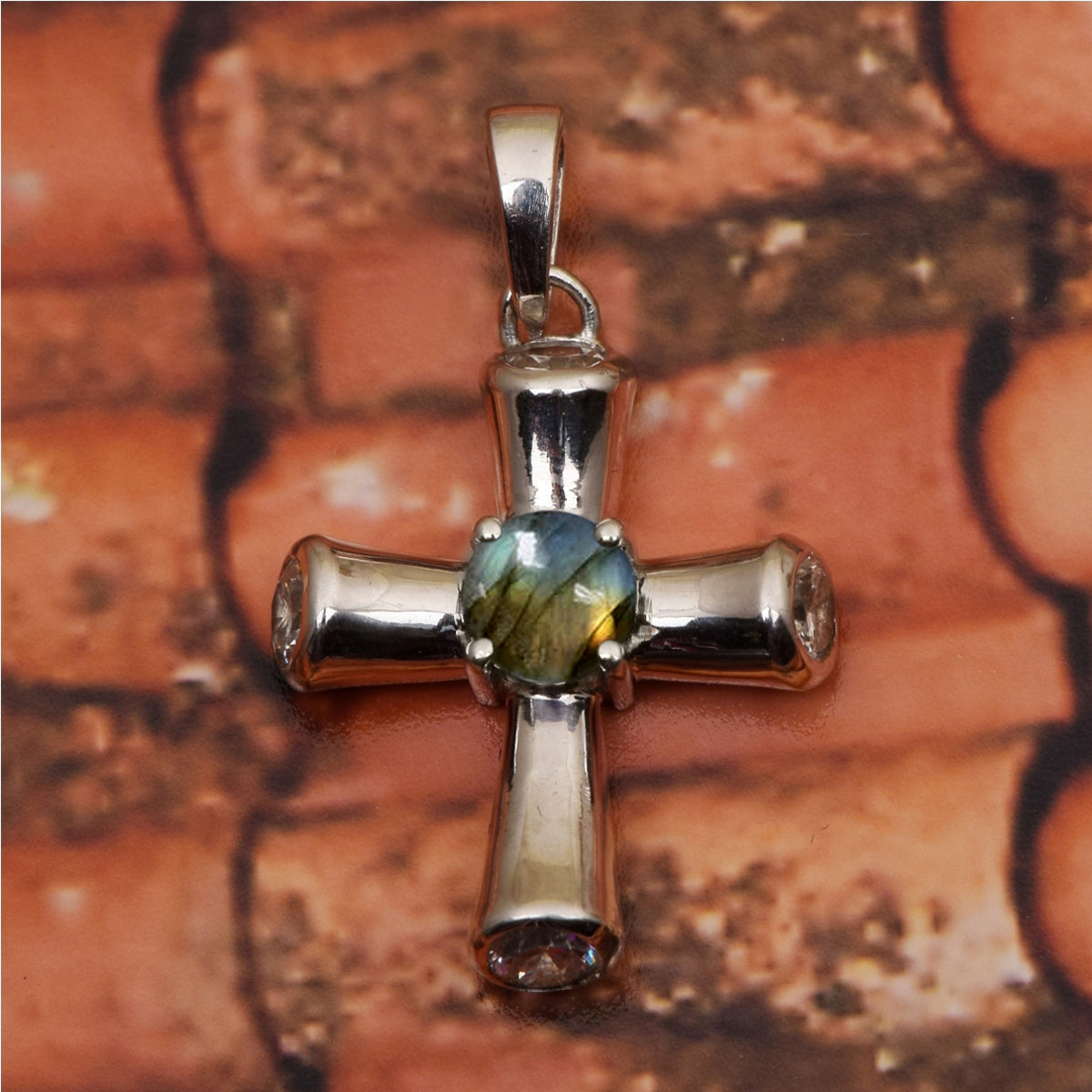 Multi Stone Cross Pendant -Sterling Silver