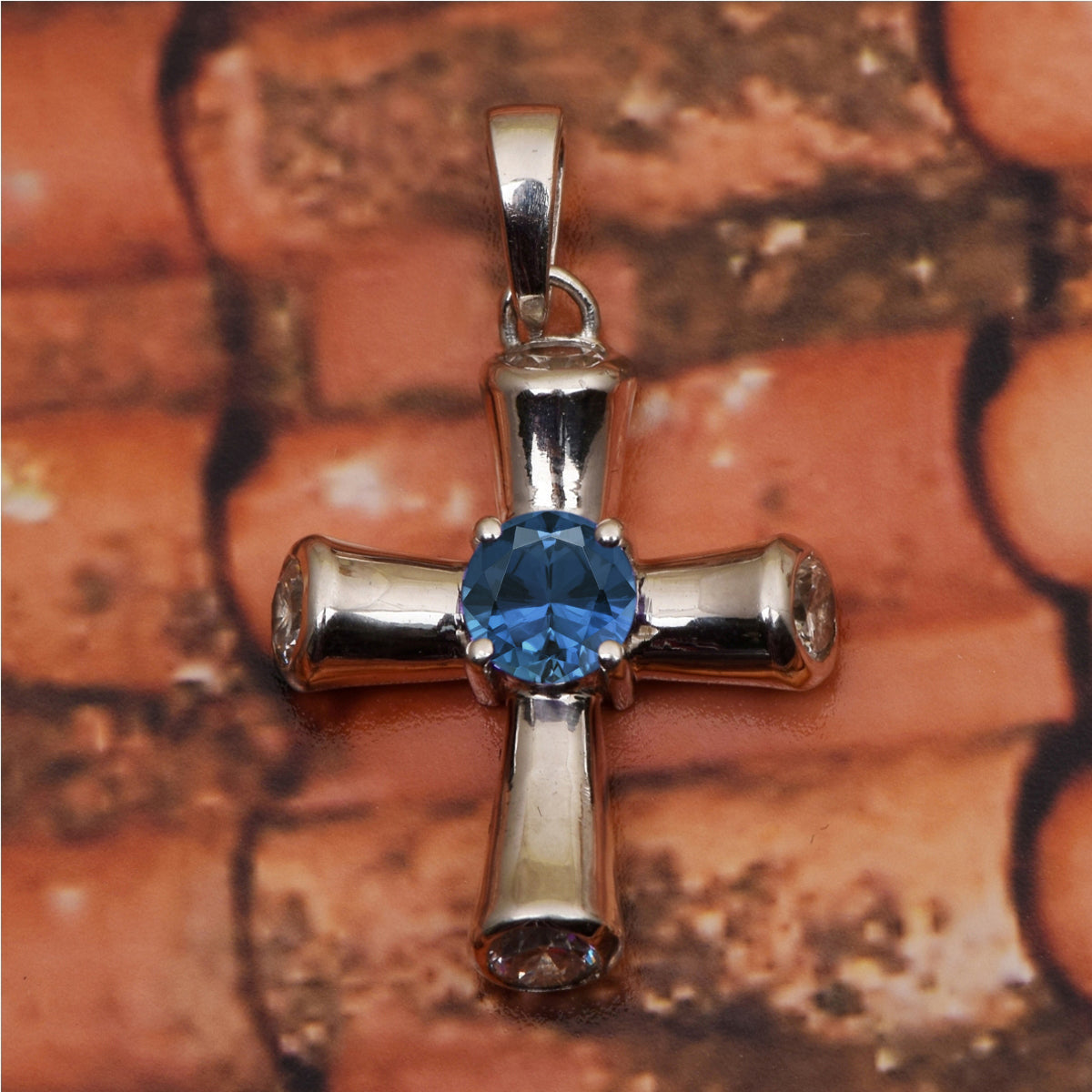 Multi Stone Cross Pendant -Sterling Silver