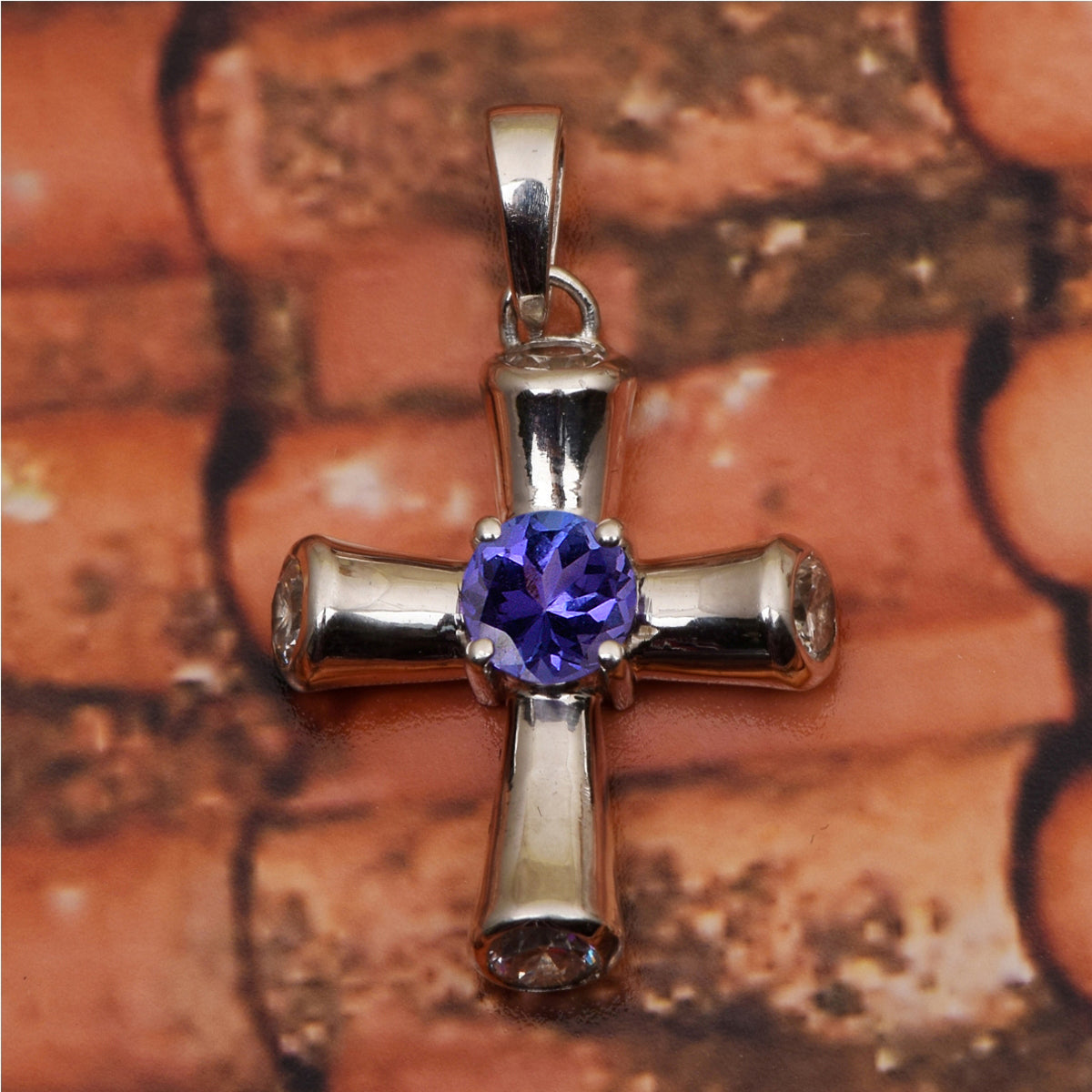 Multi Stone Cross Pendant -Sterling Silver