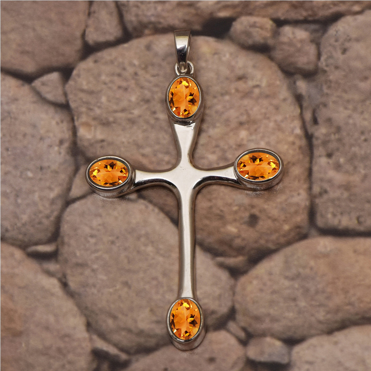 Multi Stone Christian Cross Pendant -Sterling Silver