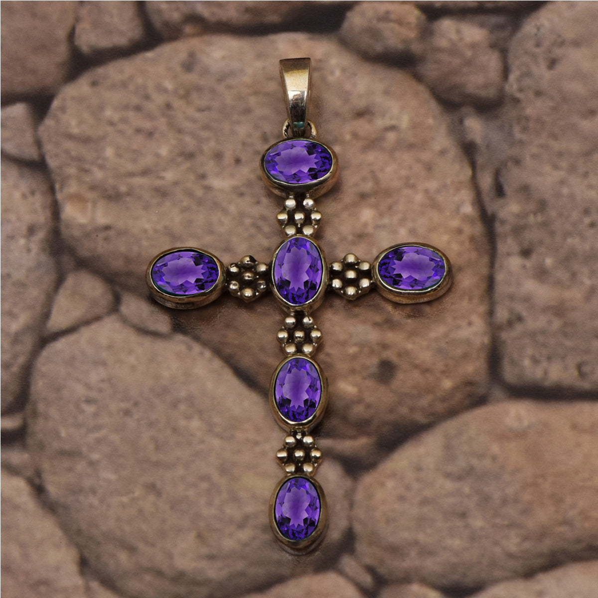 Multi Stone Ornate Cross Pendant -Sterling Silver