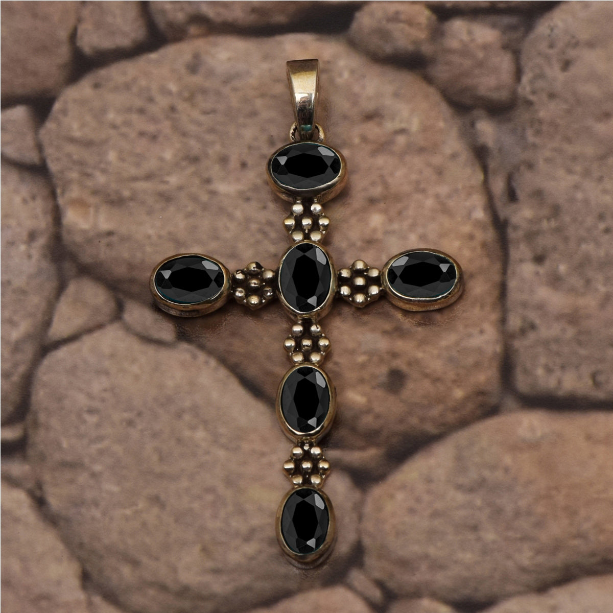 Multi Stone Ornate Cross Pendant -Sterling Silver