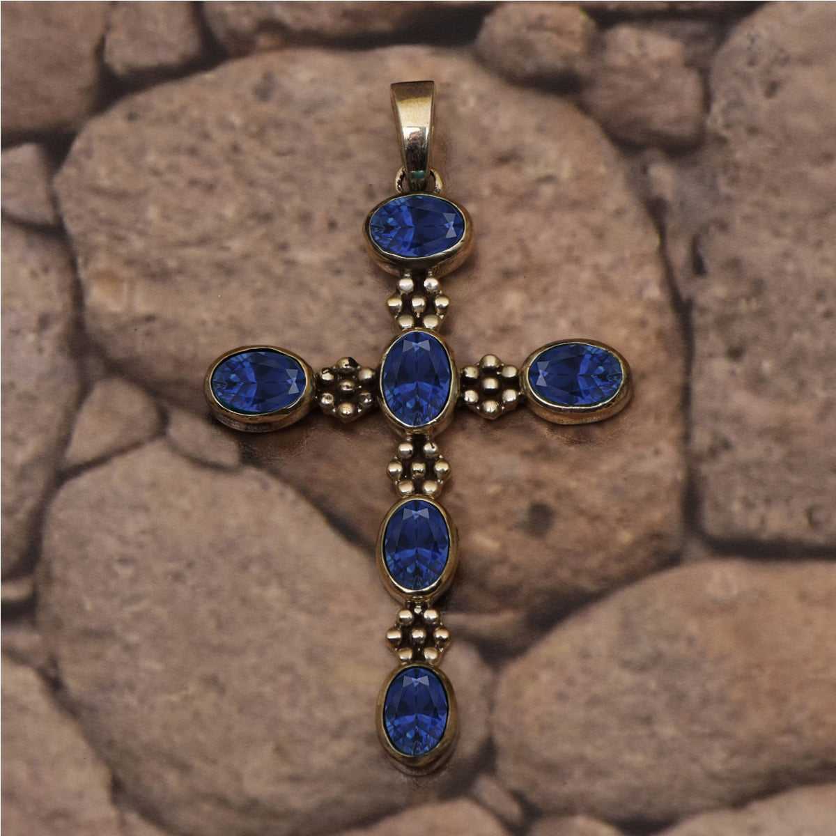 Multi Stone Ornate Cross Pendant -Sterling Silver