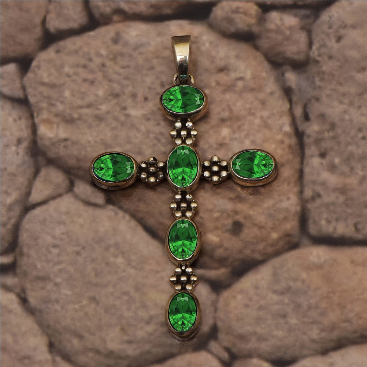 Multi Stone Ornate Cross Pendant -Sterling Silver