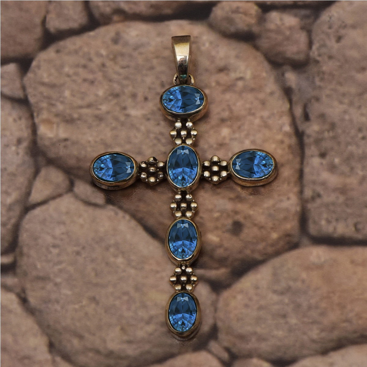 Multi Stone Ornate Cross Pendant -Sterling Silver
