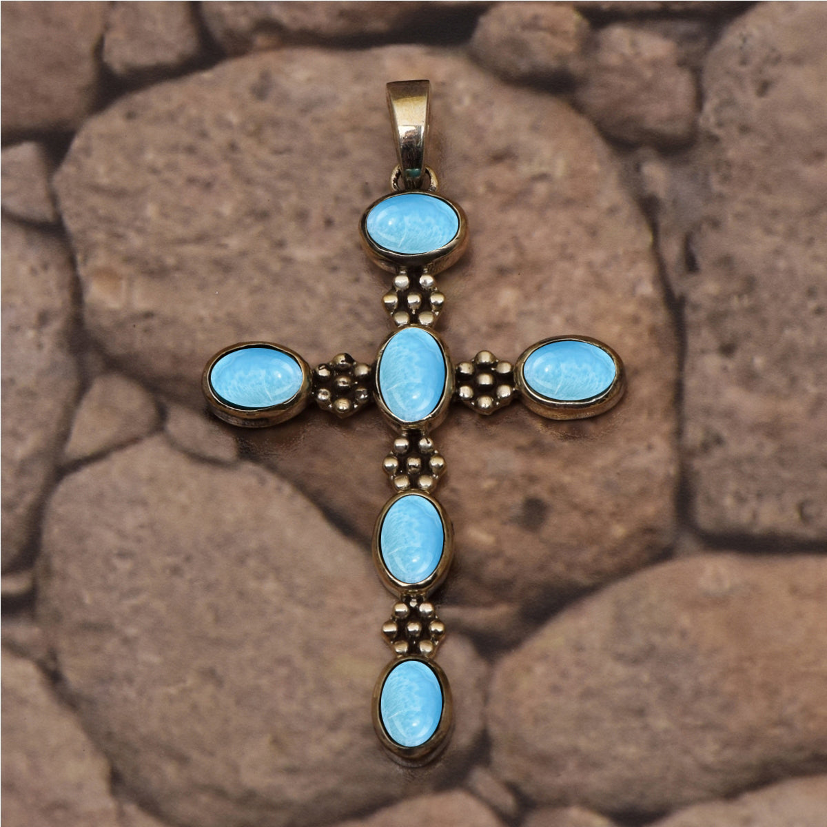 Multi Stone Ornate Cross Pendant -Sterling Silver