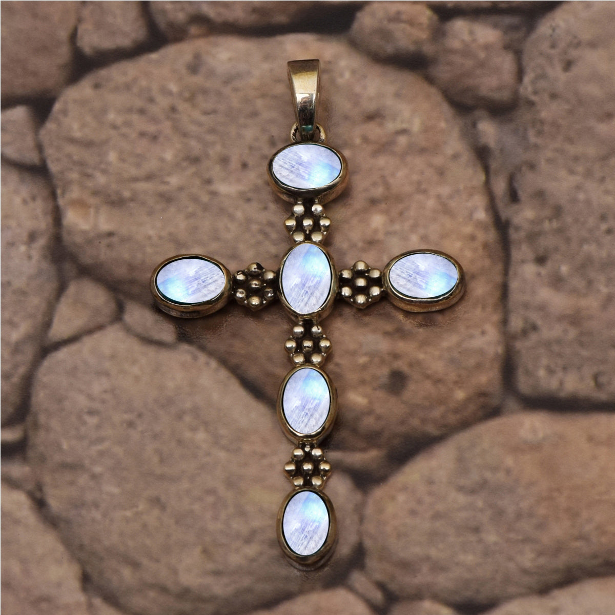 Multi Stone Ornate Cross Pendant -Sterling Silver