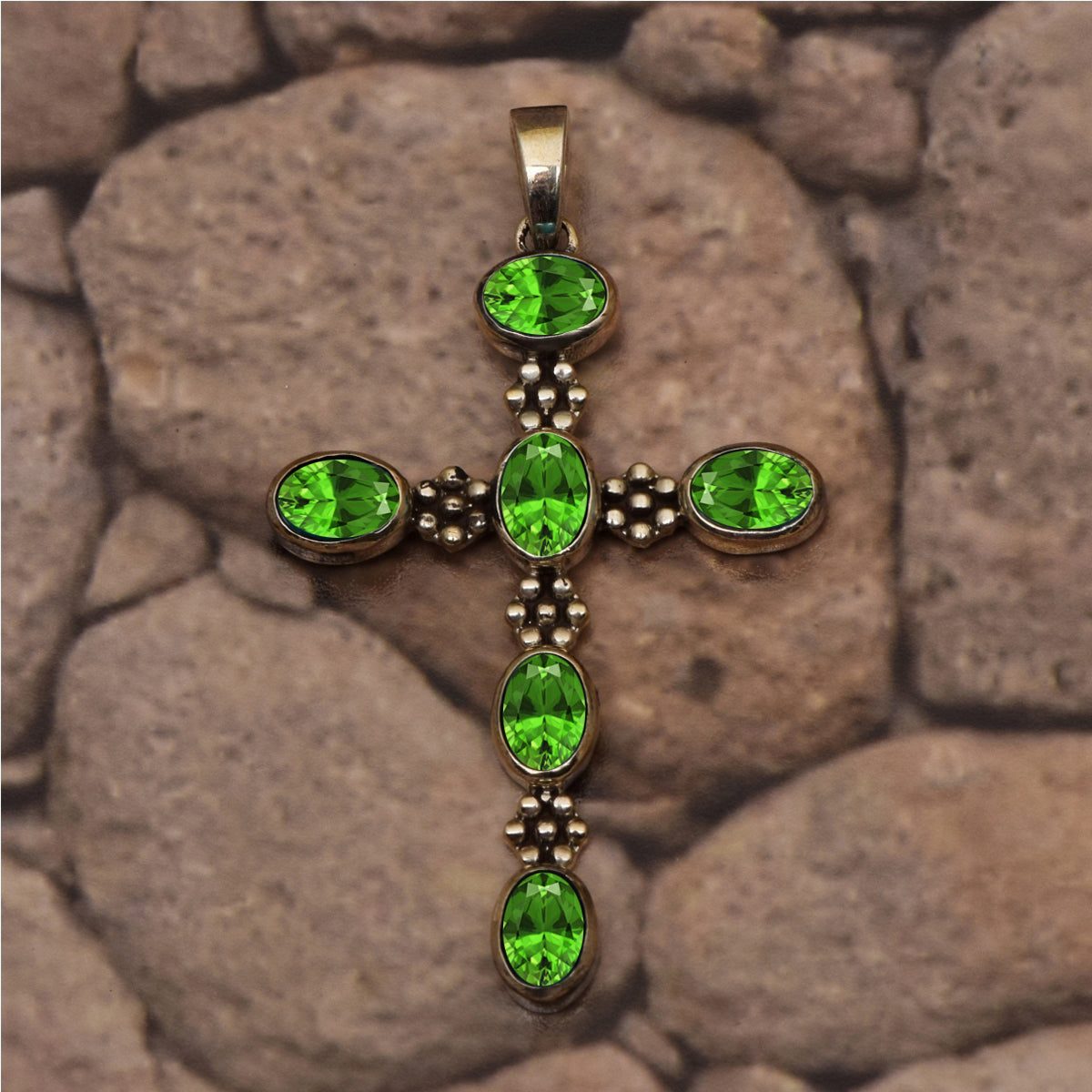 Multi Stone Ornate Cross Pendant -Sterling Silver