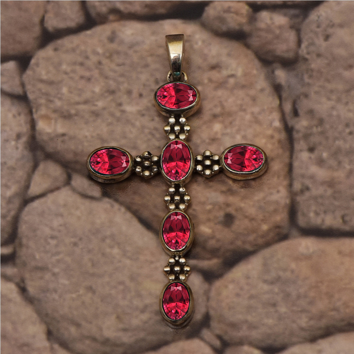 Multi Stone Ornate Cross Pendant -Sterling Silver