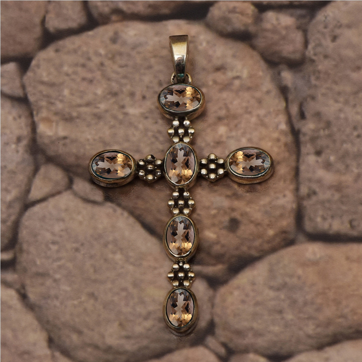 Multi Stone Ornate Cross Pendant -Sterling Silver