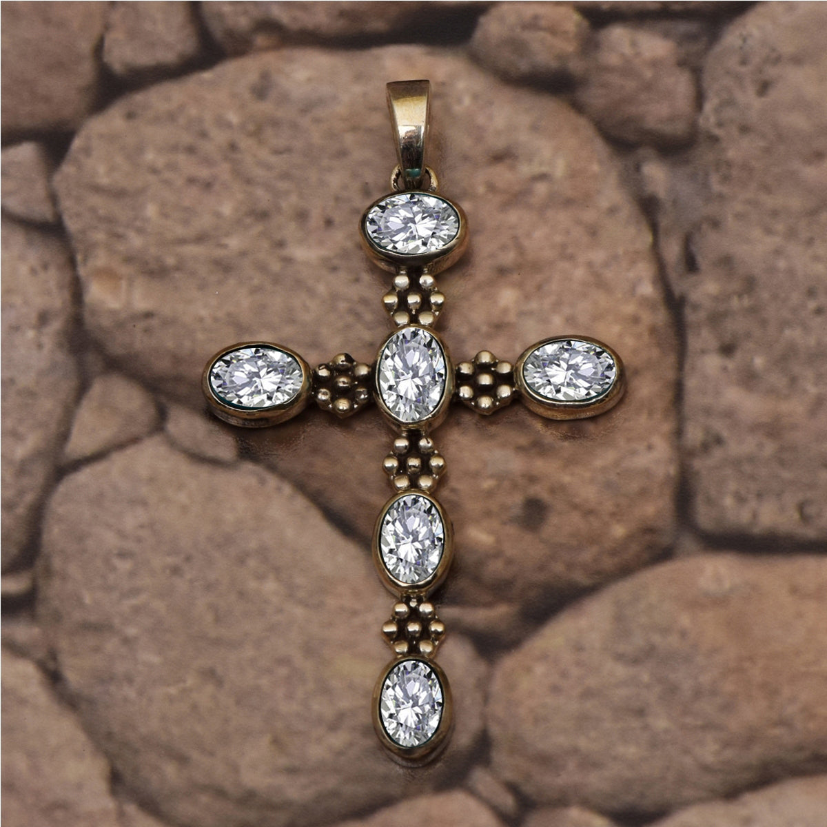 Multi Stone Ornate Cross Pendant -Sterling Silver