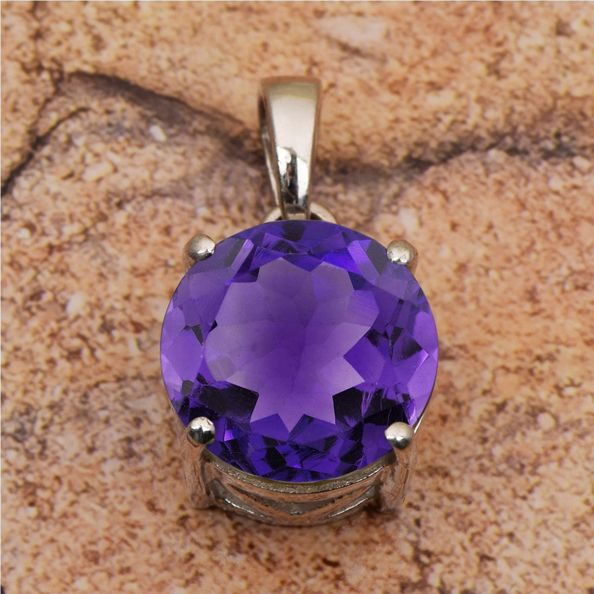 Multi Stone 8 MM Round Solitaire Pendant - Sterling Silver