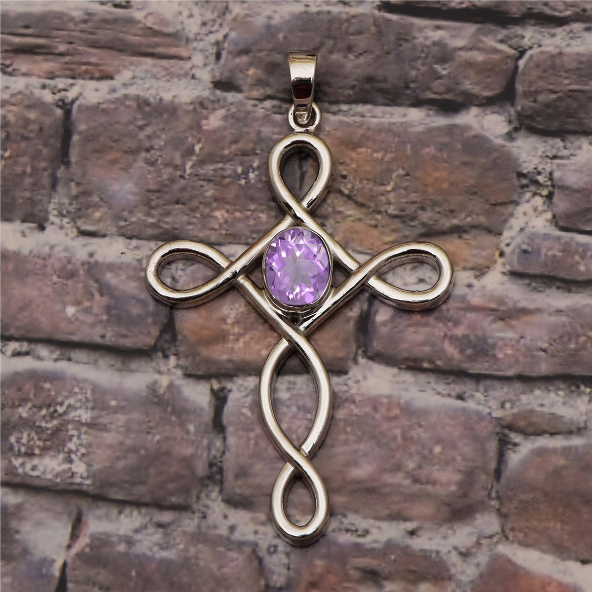 Multi Stone Infinity Loop Cross Pendant -Sterling Silver