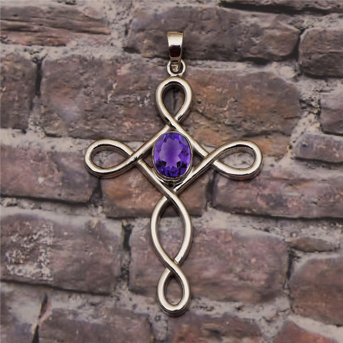 Multi Stone Infinity Loop Cross Pendant -Sterling Silver