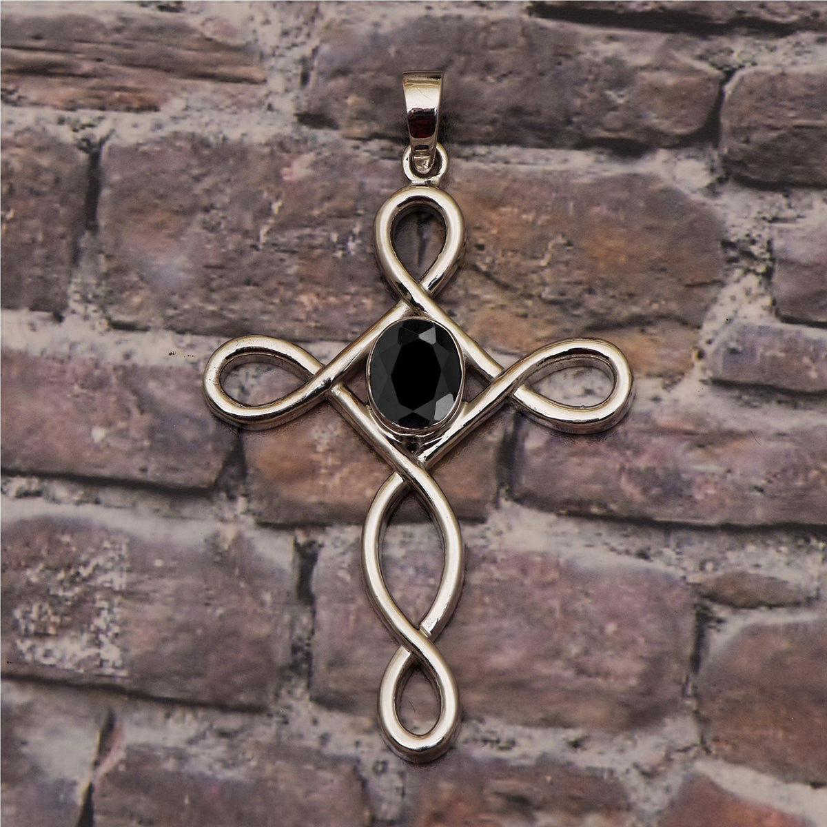 Multi Stone Infinity Loop Cross Pendant -Sterling Silver