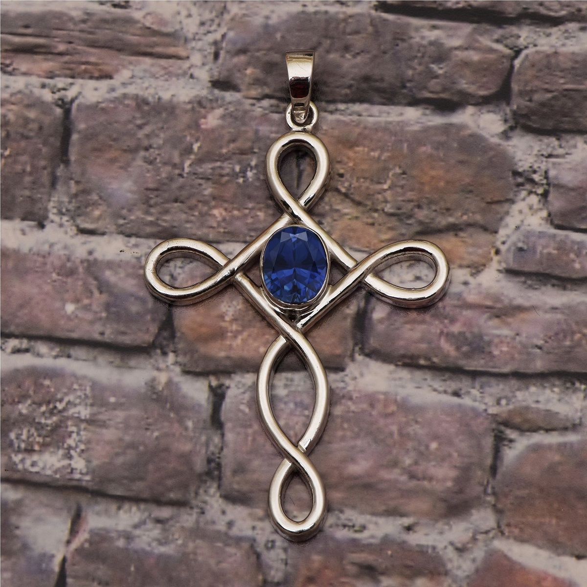 Multi Stone Infinity Loop Cross Pendant -Sterling Silver